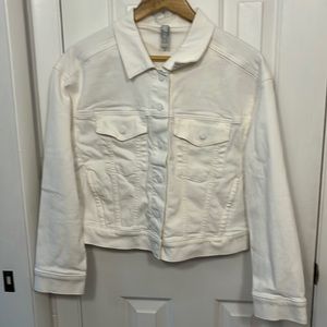 Athleta stretch Jean jacket size M white cropped, oversized, summer